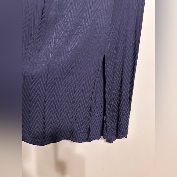 Maisie Navy Blue Morton Chevron Puff Sleeve Satin Silky Midi Dress XL - Picture 7 of 9
